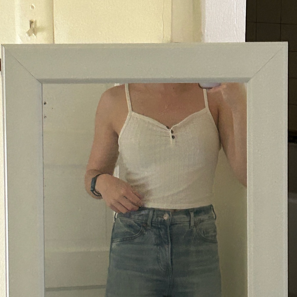 White Topshop Pleated Button Down Tank